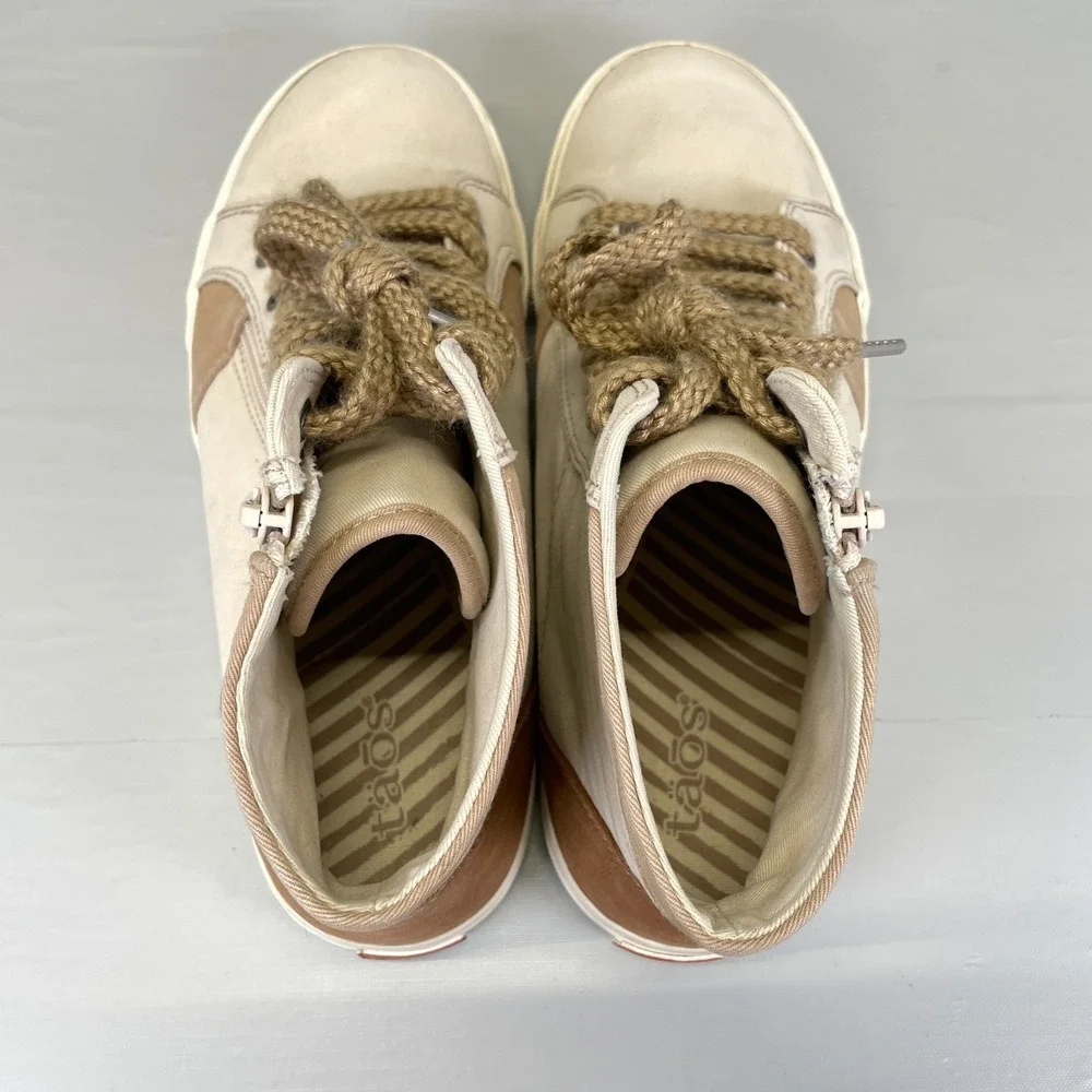 Taos Top Soul Shoes Womens Size 8.5 Beige Canvas Zip Up Lace Up Casual Sneakers